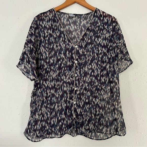 🦋 Converse One Star Purple Cream Button Down Short Sleeve Sheer Blouse Medium - Picture 1 of 6